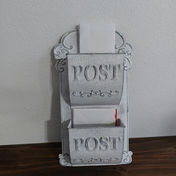 White Vintage Style French Country Mail Slot Wall Planter Decorative Post Box